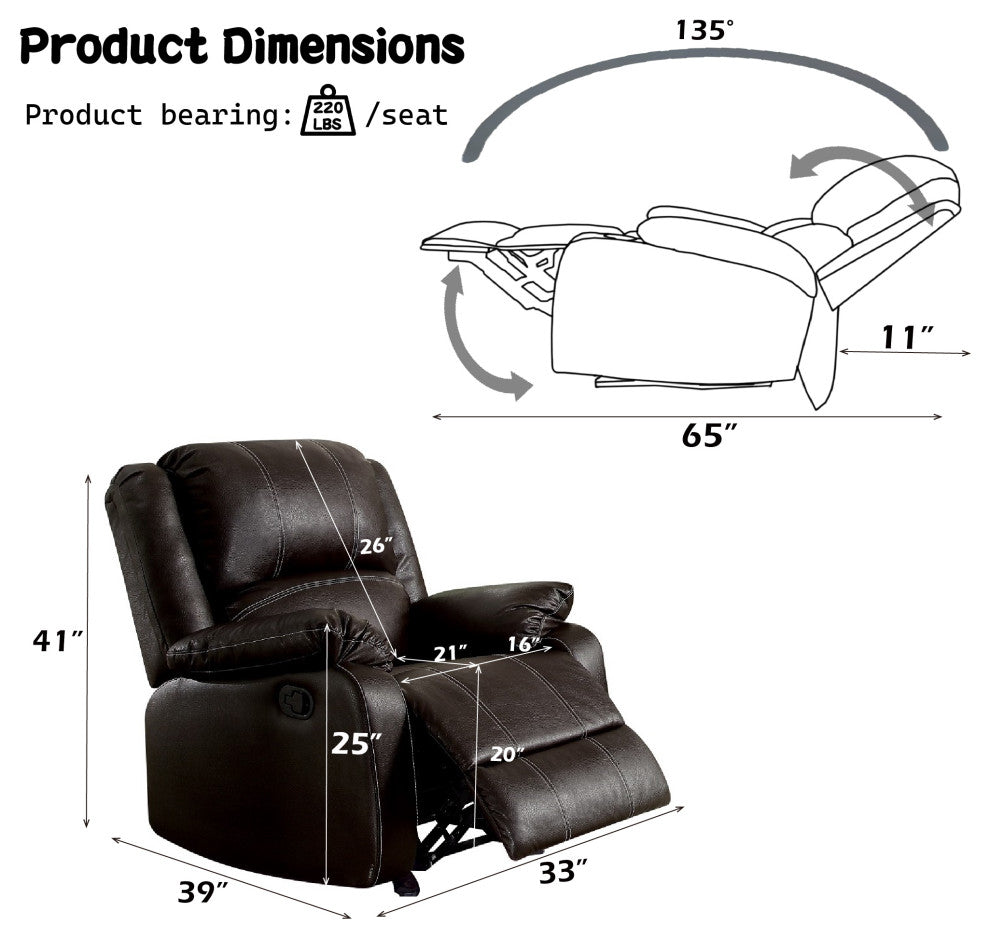 ACME Zuriel Motion Rocker Recliner, Brown Synthetic Leather