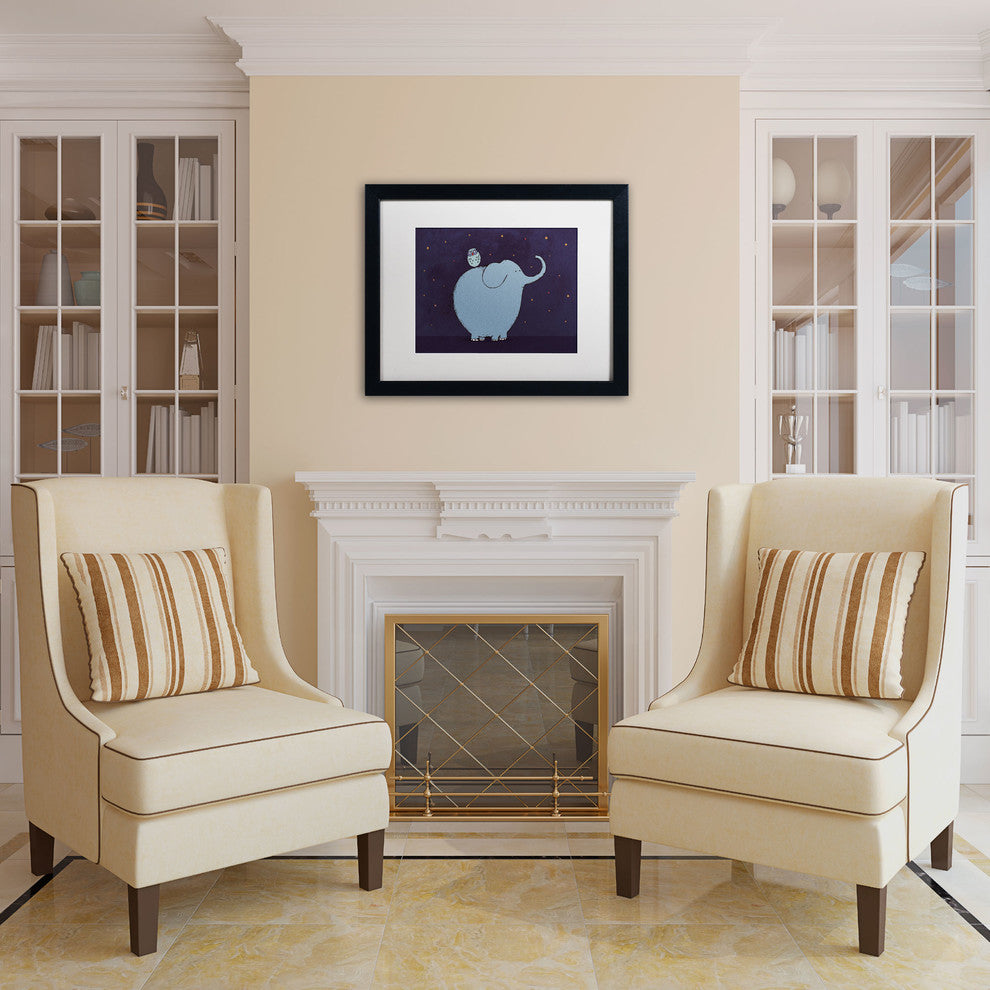 'Owl and Elephant' Matted Framed Canvas Art by Carla Martell