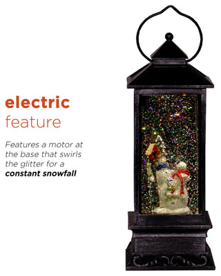 11"H Indoor Lantern Snowman Snow Globe Holiday Decoration with LED Light, Silver