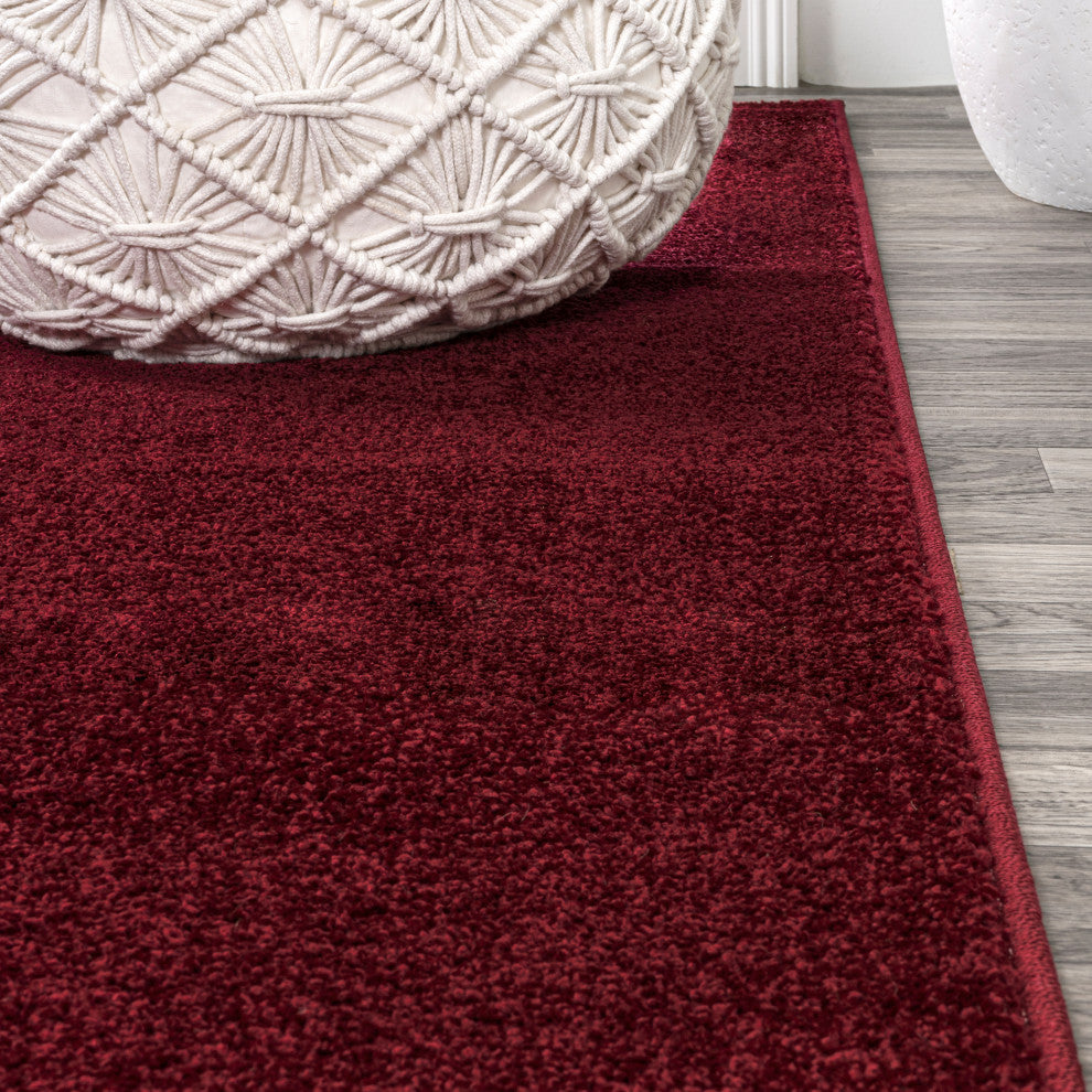 Haze Solid Low-Pile Runner Rug, Dark Red, 3 X 5 Oval