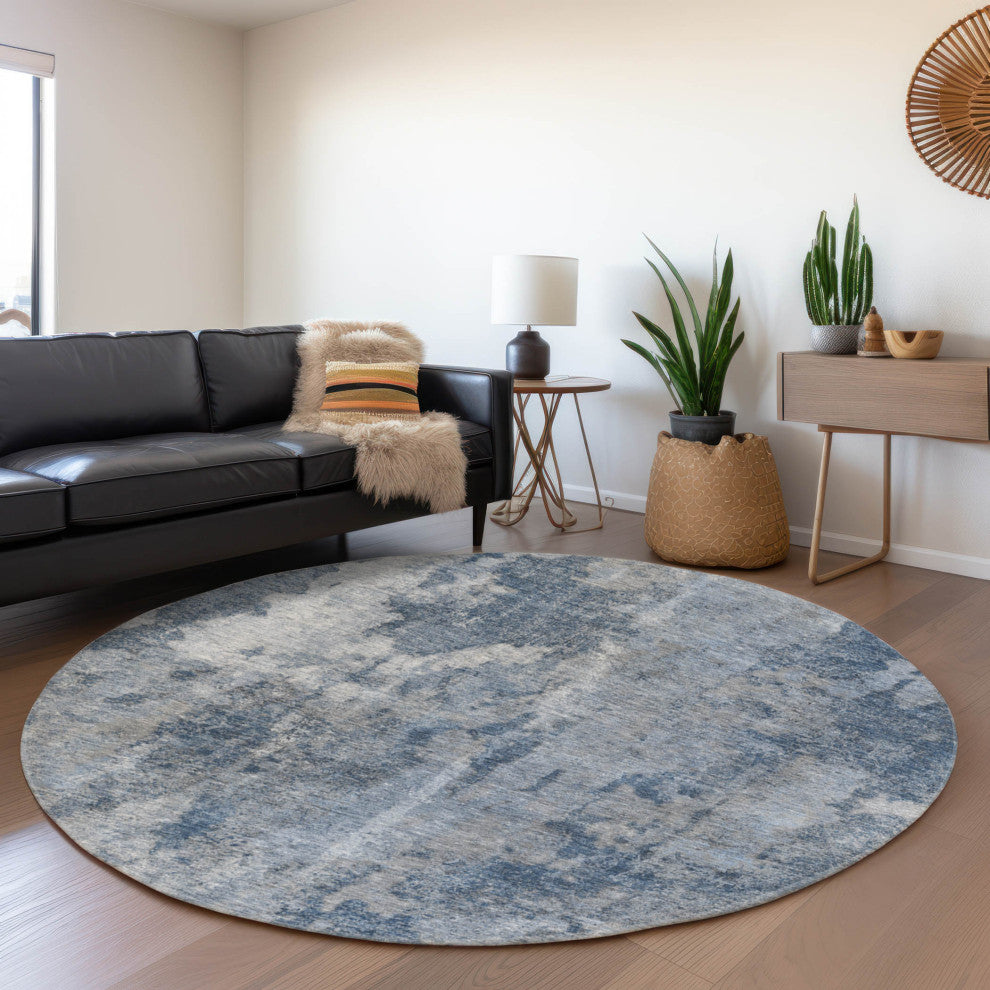 Premium Machine Washable Mayfield AMF573 Blue 8' x 8' Round Rug