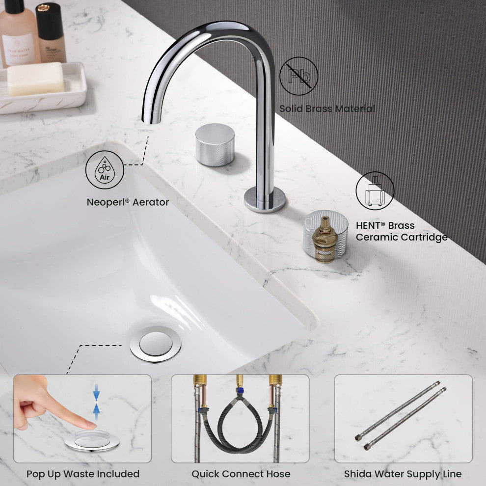 Circular X 8" Bathroom Sink Widespread Faucet with Drain Assembly, Chrome
