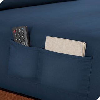 Fitted Dual Pocket Bottom Sheet 1800 Microfiber Ultra-Soft, Dark Blue, Cal King