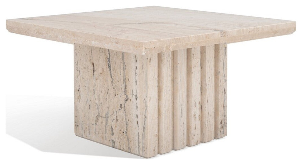 Safavieh Couture Olivia Square Travertine Accent Table Off White