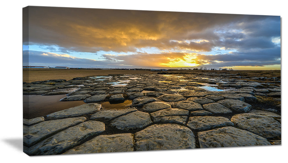 "Kirkjugolf Church Floor At Sunrise" Seashore Canvas Wall Art, 32"x16"