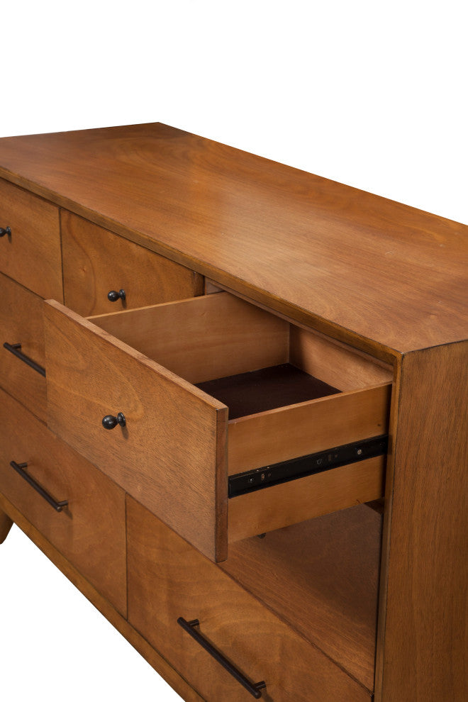 Flynn Mid Century Modern 7 Drawer Dresser, Acorn