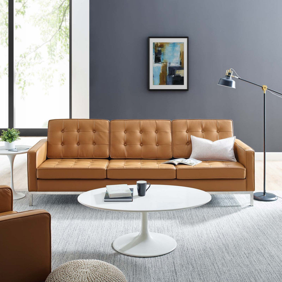 Sofa, Leather, Tan, Modern, Living Lounge Room Hotel Lobby Hospitality