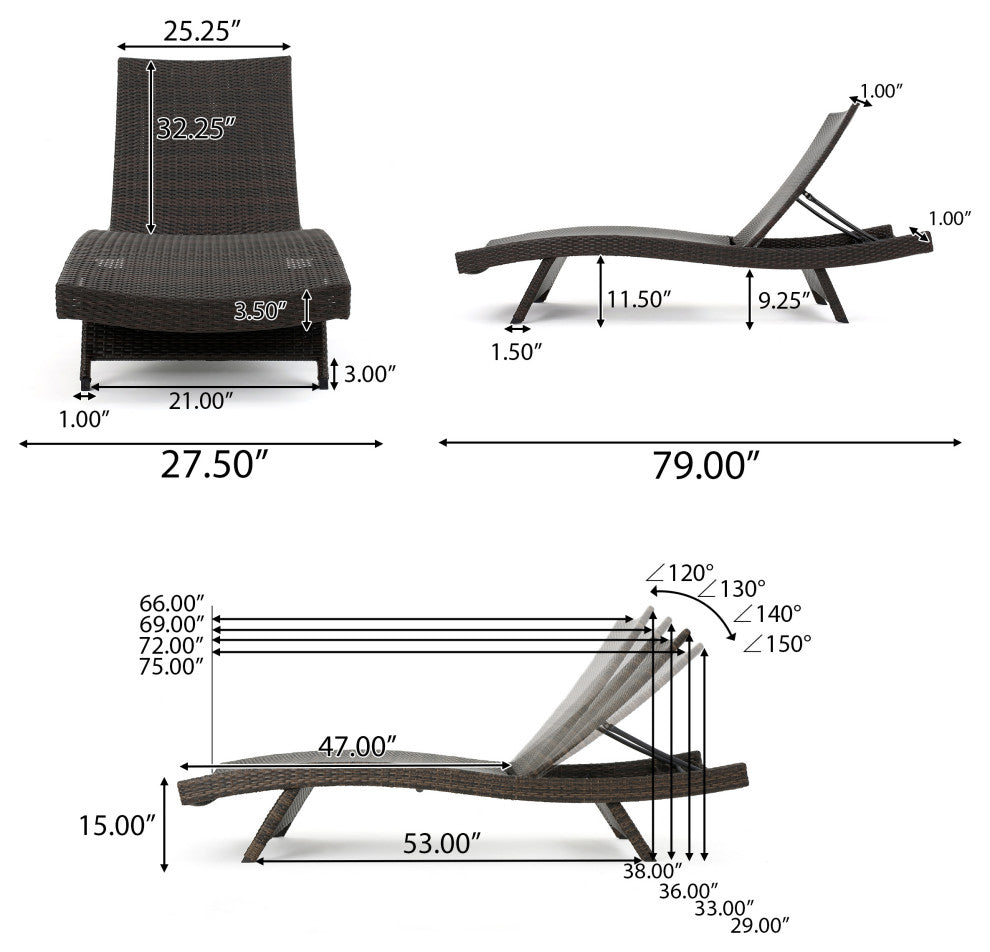 GDF Studio Lakeport Outdoor Adjustable Chaise Lounge Chairs, Set of 2, Blue