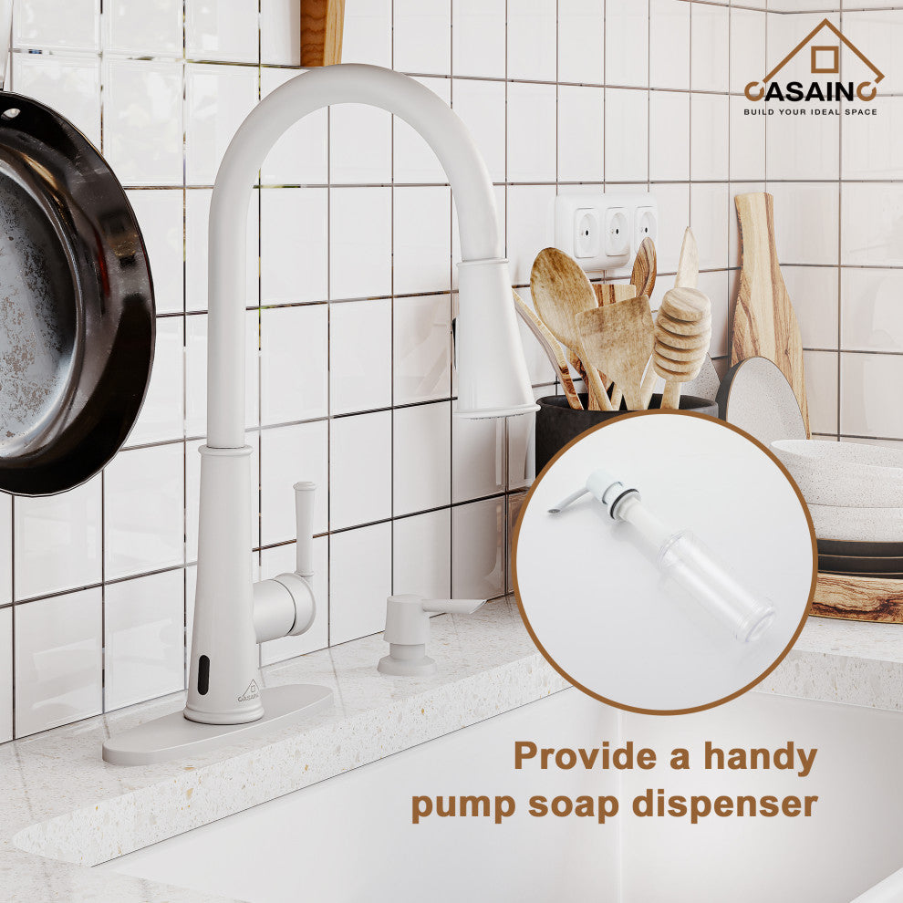 Single-Handle Pull Down Sprayer Kitchen Faucet with Touchless Sensor, Matte White