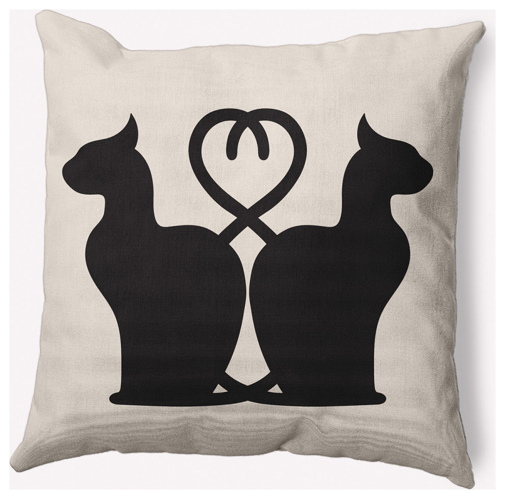 18" x 18" Conniving Cats Indoor/Outdoor Polyester Throw Pillow, Cream