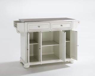 Alexandria Stainless Steel Top Kitchen Island, White Finish
