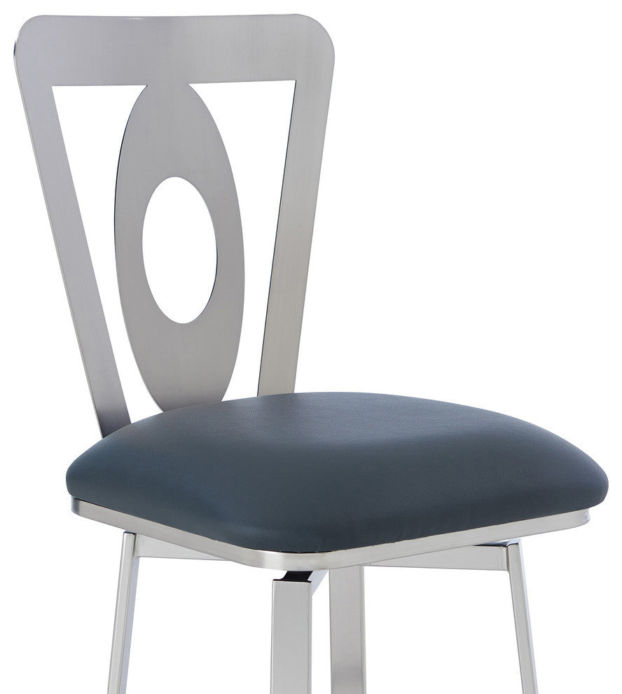 Lola Contemporary 30" Bar Height Barstool in Brushed Stainless Steel Finish and