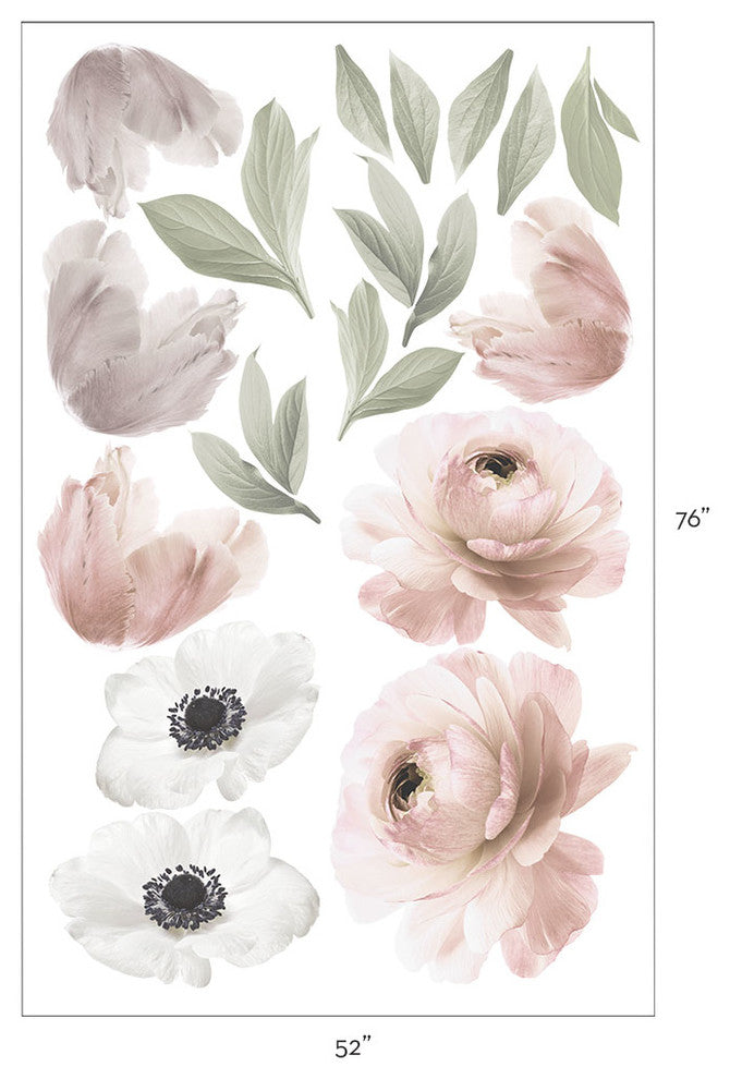 Floral Vinyl Wall Sticker, Spring Pink Green