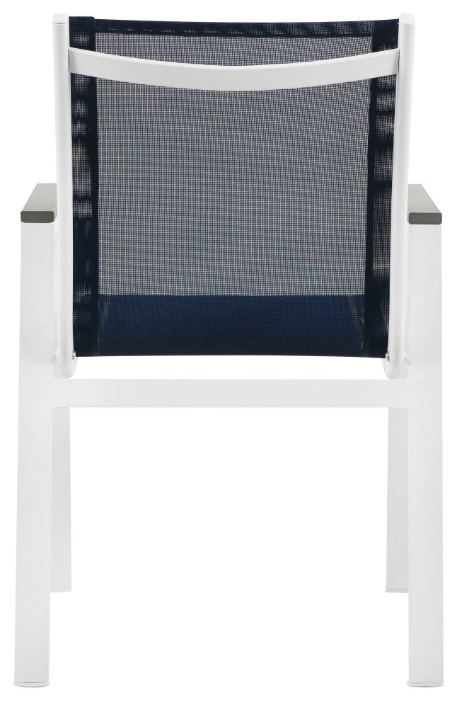 Nizuc Outdoor Patio Dining Chair (Set of 2), Navy Fabric, Light Gray Arms