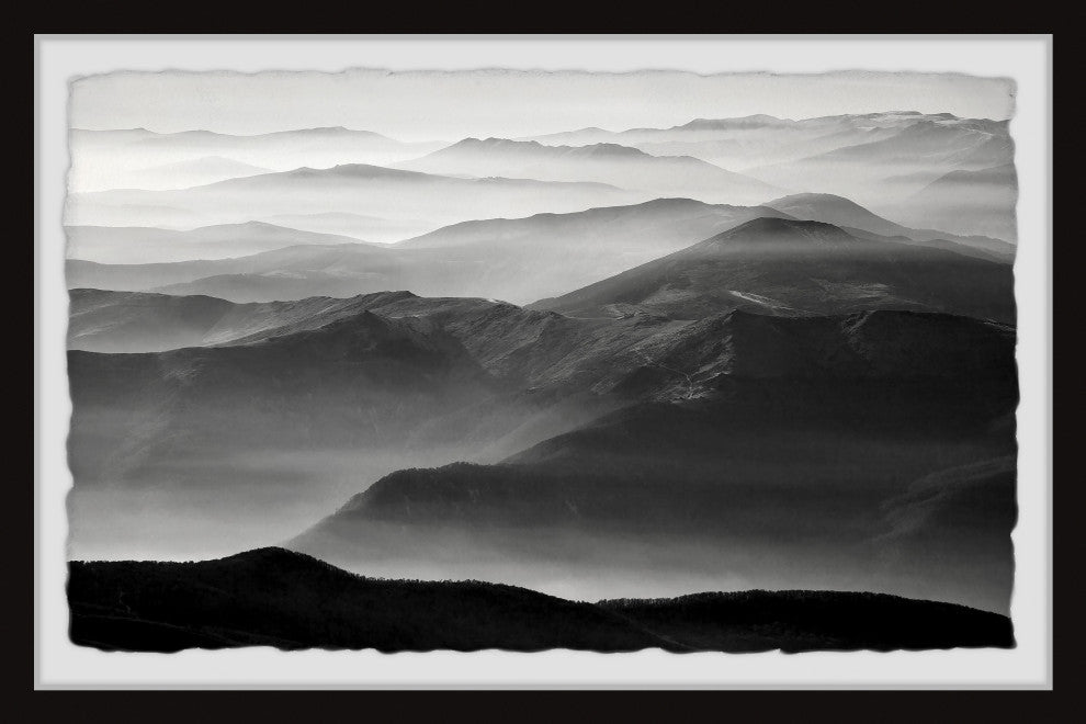 "Foggy Mountain Range" Framed Painting Print, 18x12
