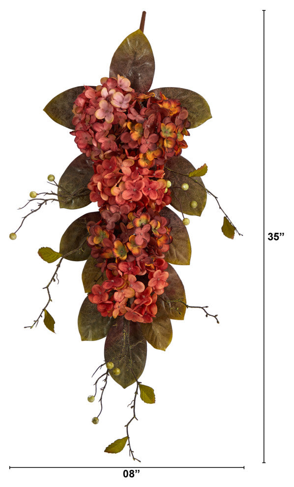 35" Autumn Hydrangea and Berry Artificial Fall Teardrop
