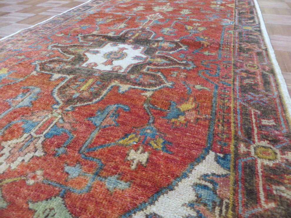 3x10 Runner Hand Knotted Rust Red Antiqued Serapi Heriz Oriental Rug