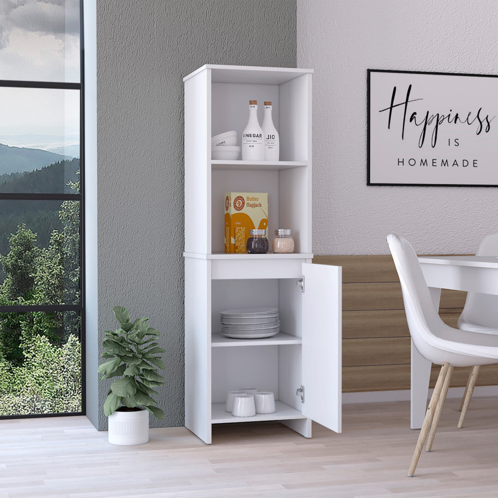 Danforth Pantry Cabinet with 1 Cabinet and 4 Shelves, White