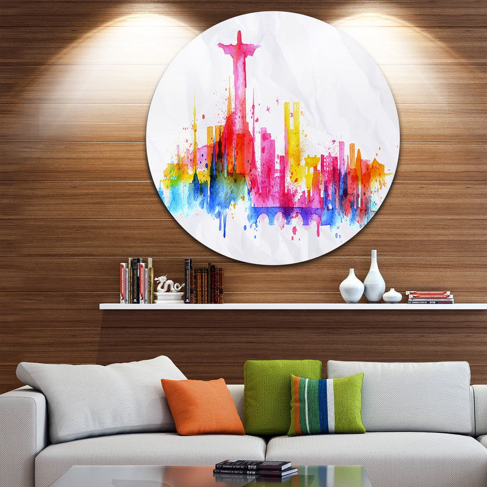 Rio De Janeiro Skyline, Cityscape Disc Metal Wall Art, 23"