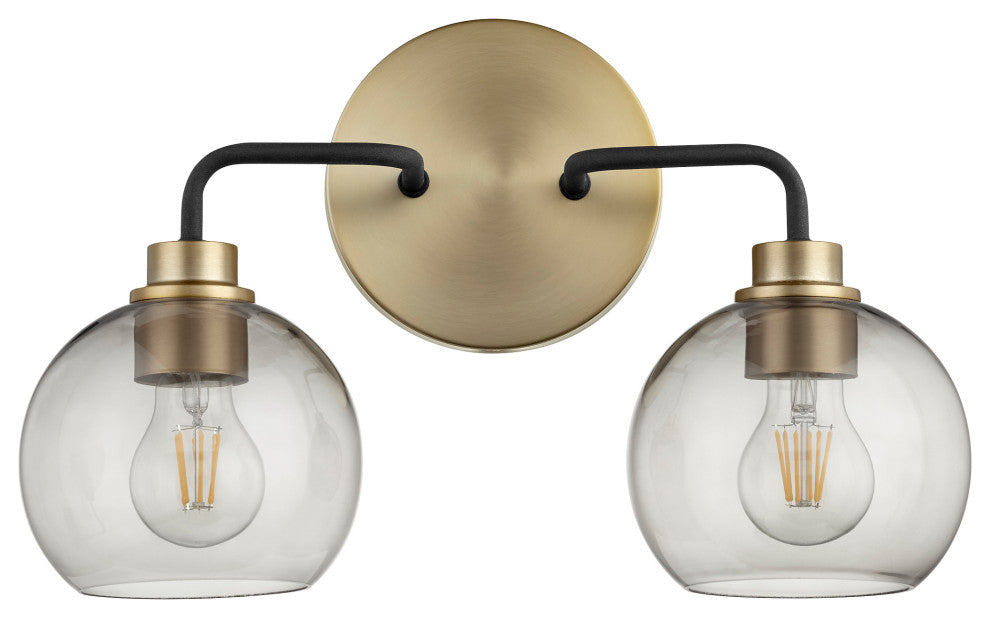 Quorum 572-2-6980 Two Light Vanity, Black w Aged Brass Finish