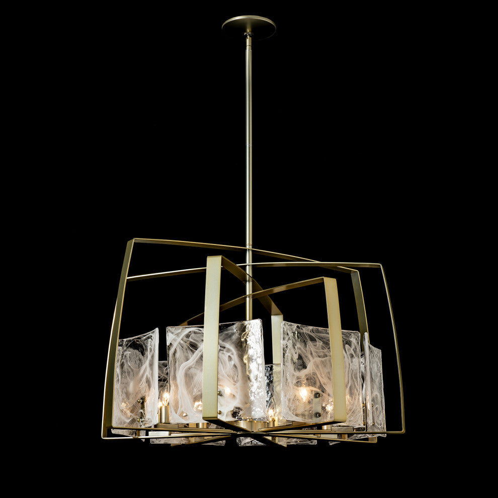 Arc 8-Light Pendant, Modern Brass Finish, White Swirl Glass