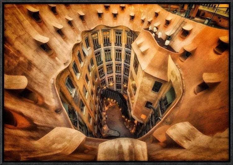 "Casa Mila La Pedrera Barcelona." Framed Canvas Giclee by Massimo Cuomo, 23x16"