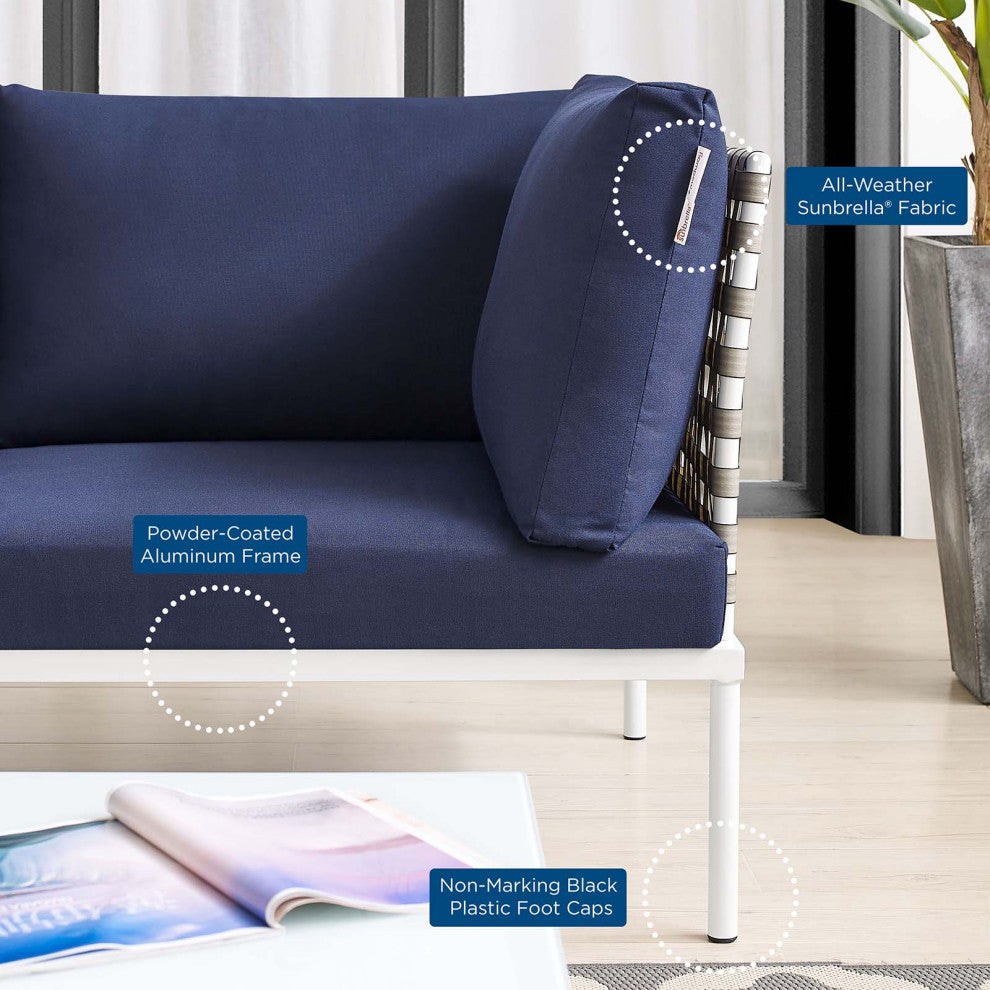 Harmony Sunbrellaï¿½ Basket Weave Outdoor Patio Aluminum Loveseat-Tan Navy
