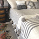 Handwoven Pom Pom Wool Blanket Off-White With Grey Stripes, 78in X118in