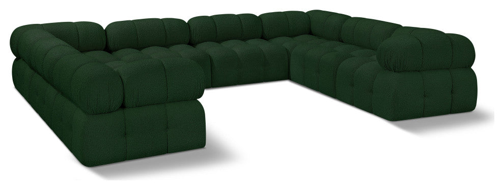 Ames Boucle Fabric U-Shaped Modular Sectional, Green, 8-Piece: 4 Armless Chair, 4 Corner Chair