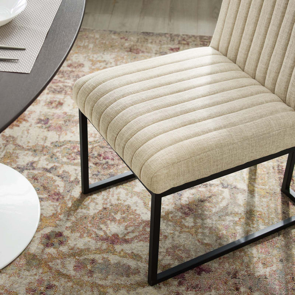 Tufted Side Dining Chair, Fabric, Metal, Beige, Modern, Cafe Bistro Restaurant