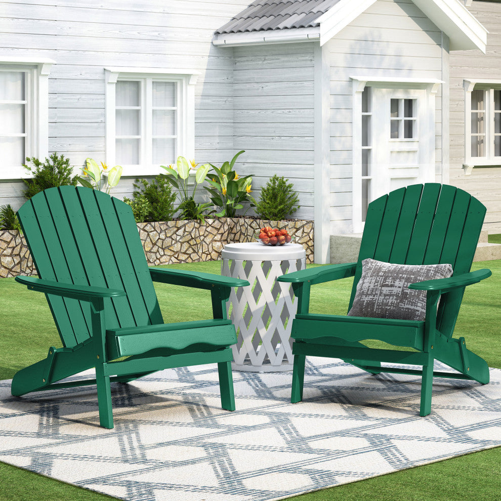 Cartagena Outdoor Acacia Wood Folding Adirondack Chair, Set of 2, Dark Green