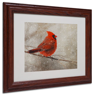'Cardinal In Winter' Matted Framed Canvas Art by Lois Bryan