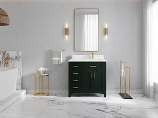 Cambridge 36 Right Offset Bath Vanity in Dark Forest Green 1.5" Empira Quartz