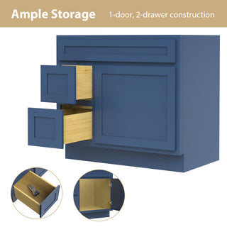 Vanity Art Vanity Base Cabinet, No Top, Drawers on Left, 36", Blue