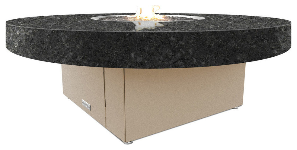 Circular Fire Pit Table, 48 D, Natural Gas, Black Pearl Top, Beige