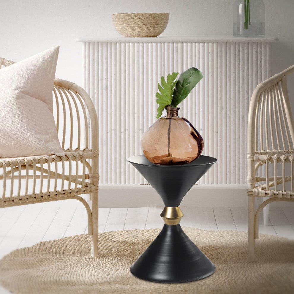 Modern Black and Gold Drum Side Table