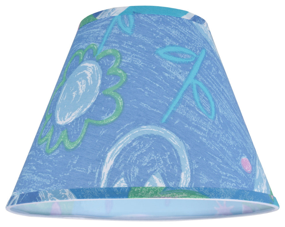 32192 Hardback Empire Shape Spider Lamp Shade, Blue With Flower Print 6"x12"x9"