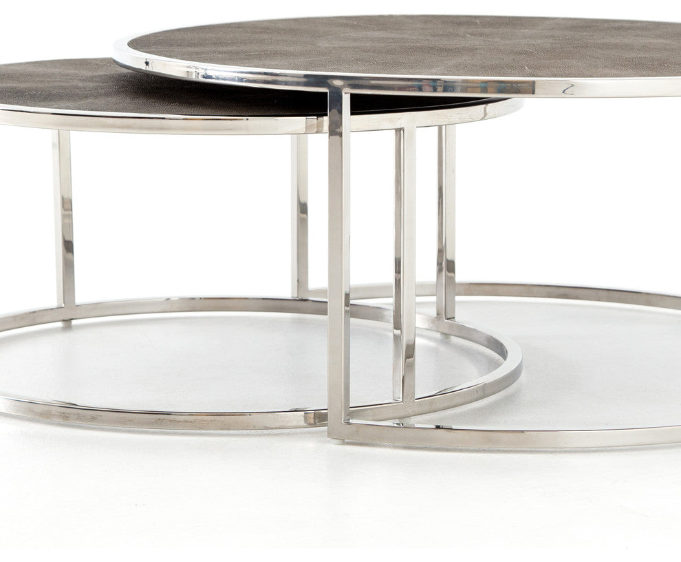 Four Hands Faux Shagreen 2-Piece Nesting Coffee Table Set, Stainless Steel