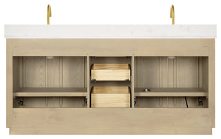Oza Bath Vanity with Quartz Stone Top, Aged Natural Oak, 72", Double Vanity, No Mirror