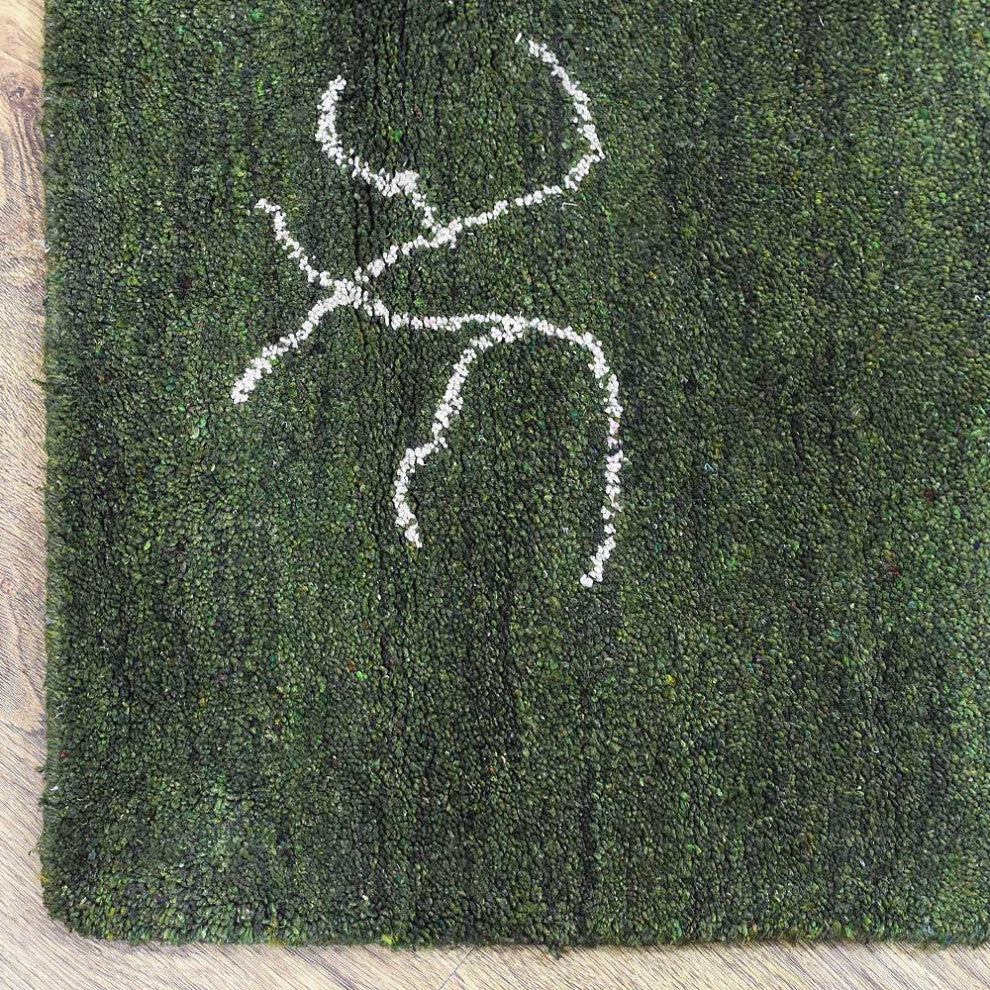 HAND KNOTTED LOOM SILK AREA RUGS-6'x9',Rectangle,Green White,Contemporary