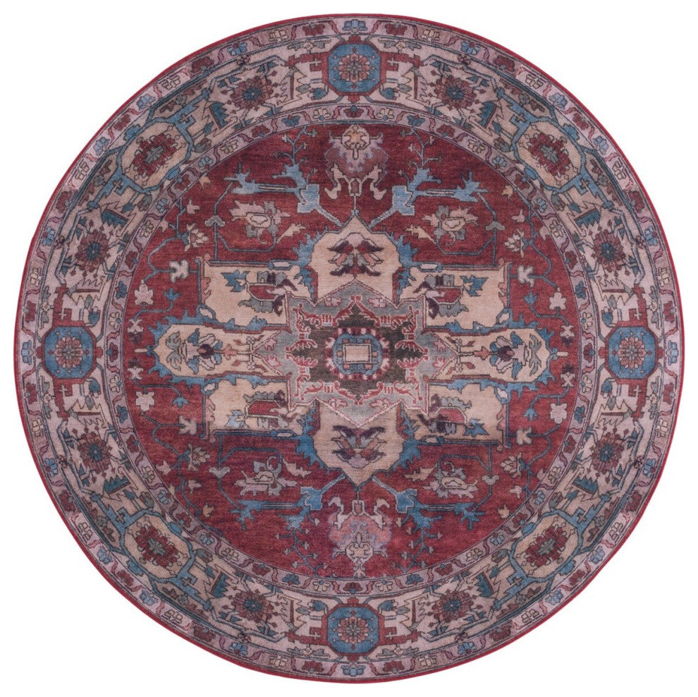 Safavieh Couture Tucson Collection, TSN106 Machine Washable Rug, Red / Beige, 4' Round