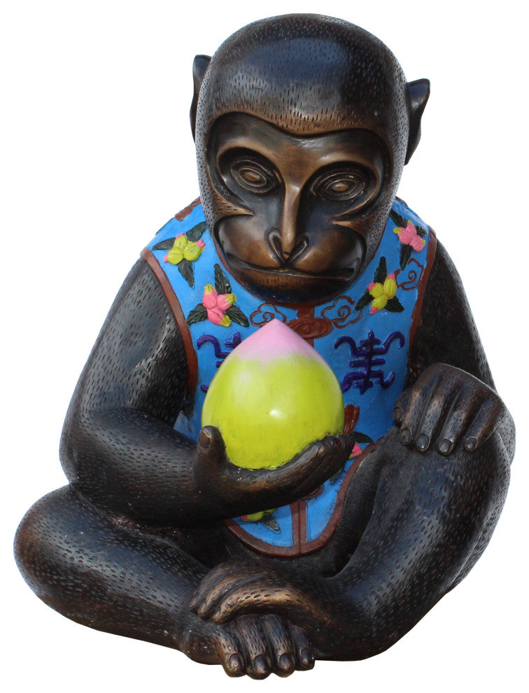 Handmade Brown Bronze Metal Ape Monkey with Peach Figure Hcs5314
