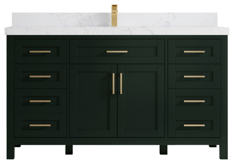 Cambridge 60 Single Bathroom Vanity in Dark Forest Green 2" Empira Quartz