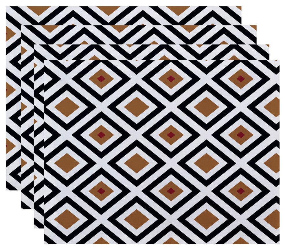 Diamond Mayhem Geometric Print Placement, Caramel, Set of 4