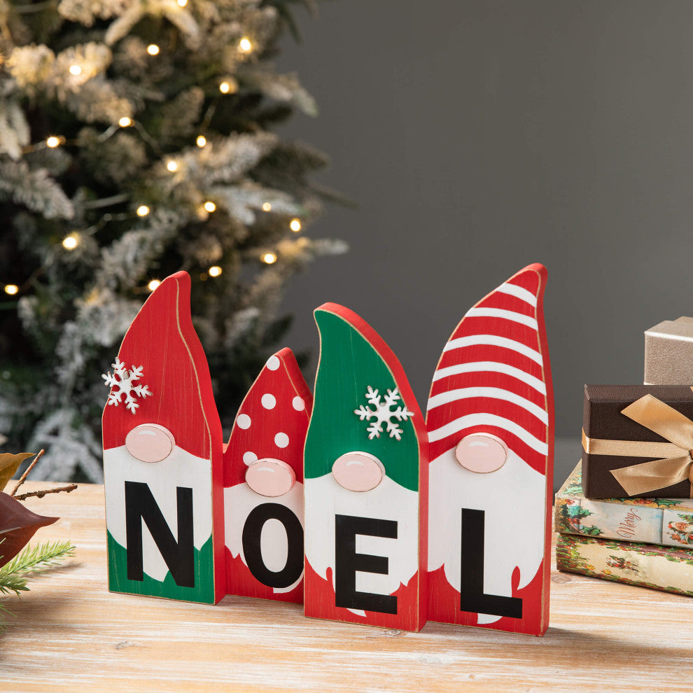 Wooden Christmas Ornament Gnome Family Table Decor, "Noel"