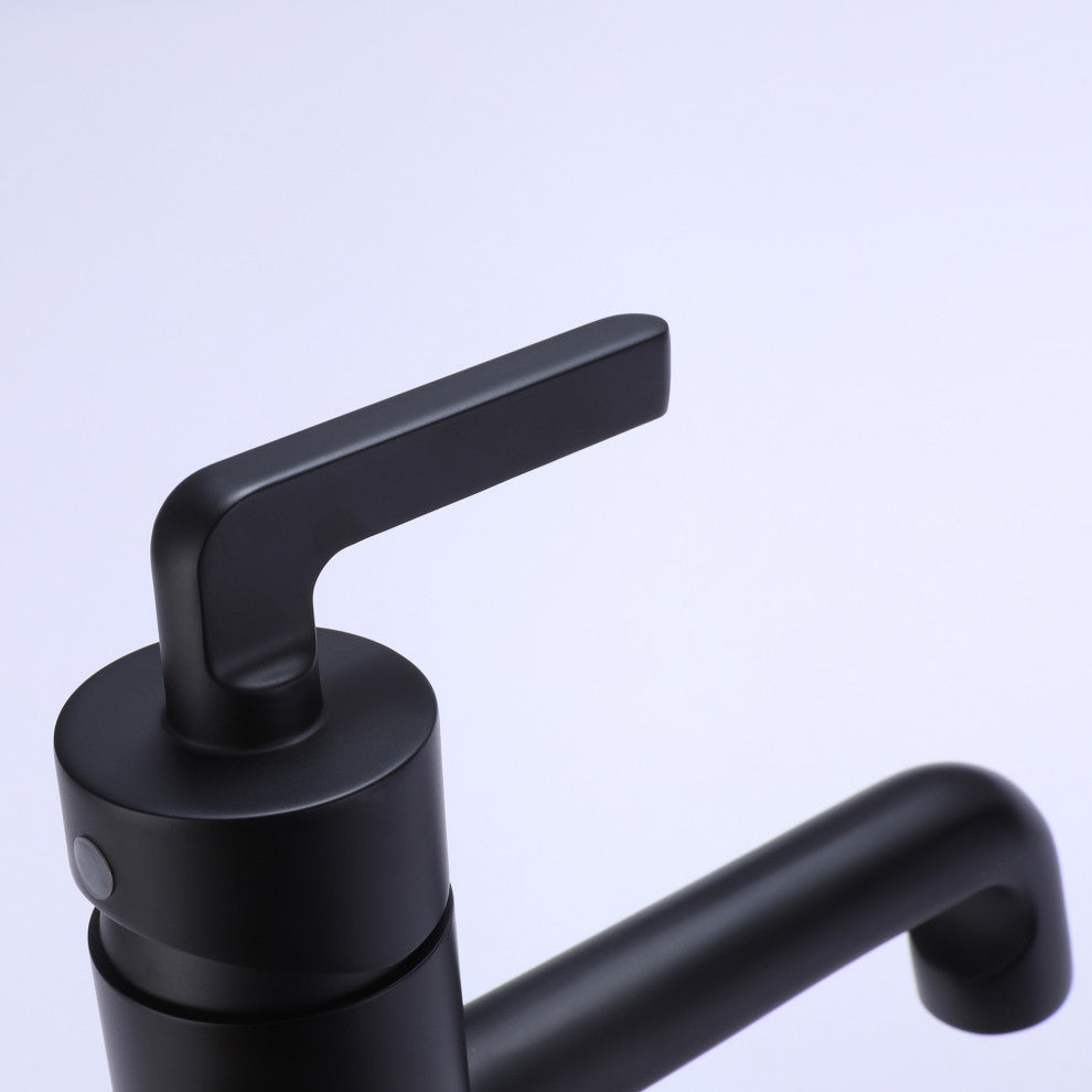 Deck Mounted Single Lever Handle Low-Arc Bathroom Vessel Faucet, Matte Black