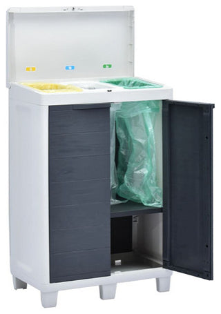 vidaXL Trash Can Garbage Can with 3 Bag Holders Trash Bin Dark Gray Plastic