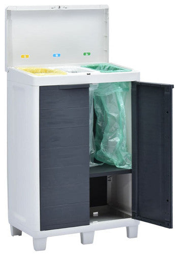 vidaXL Trash Can Garbage Can with 3 Bag Holders Trash Bin Dark Gray Plastic