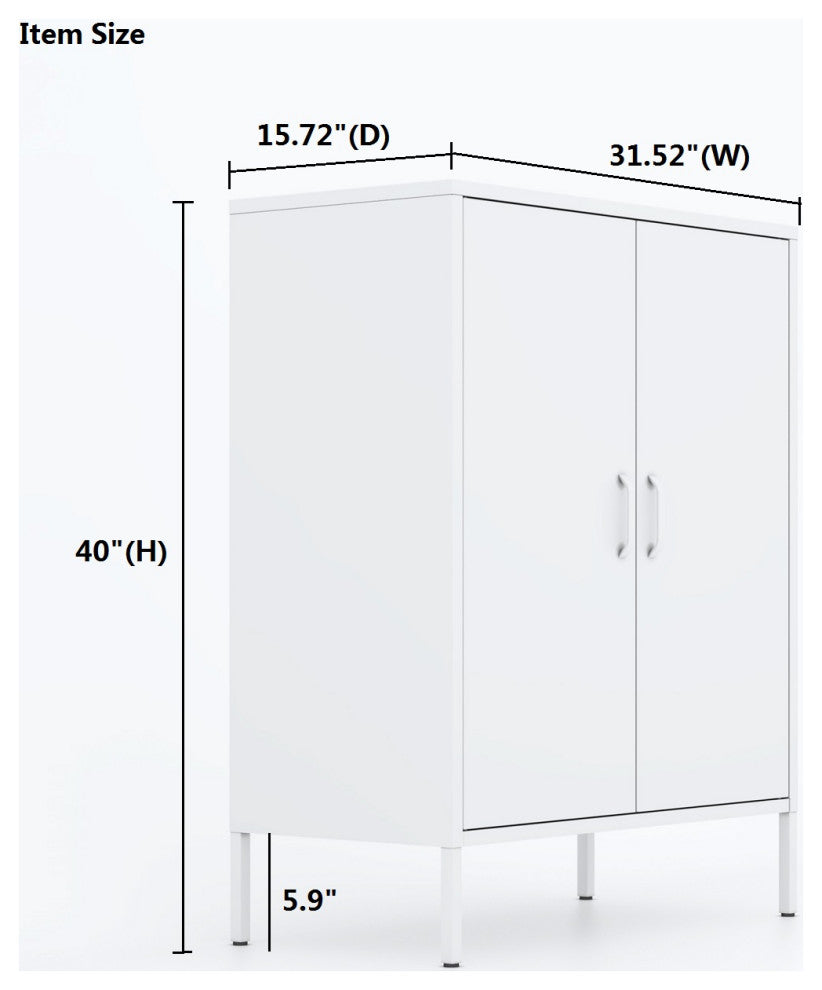 Storage Cabinet Metal Locker With Adjustable Shelves White