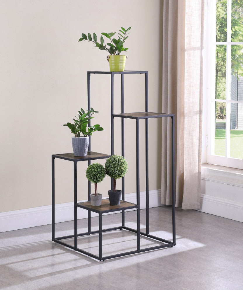 Coaster Rito 4-Tier Metal Display Shelf in Rustic Brown and Black